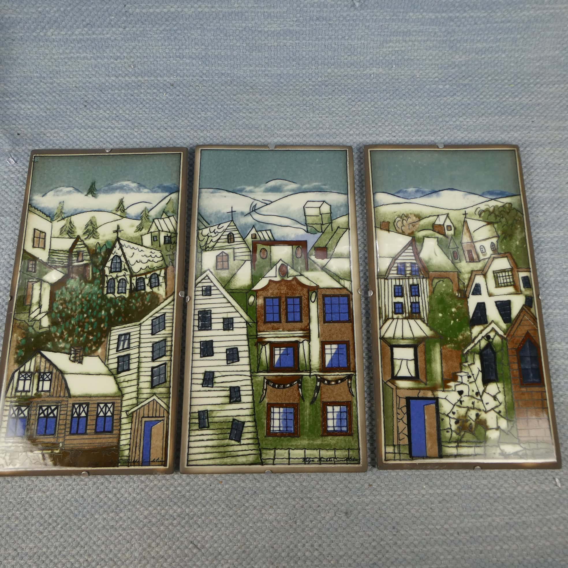 Arabia Naapurikylät seinälaatta triptyykki 35x18 cm HLS.
