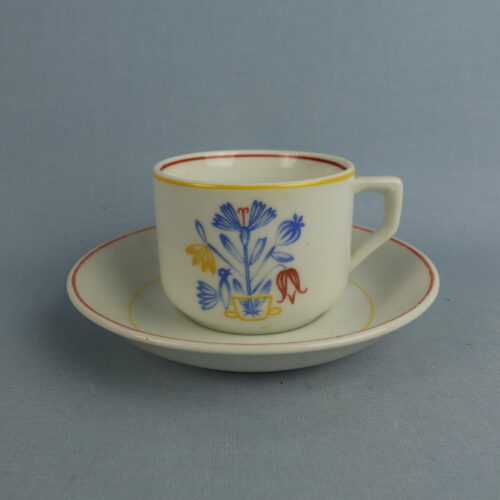 Arabia Kahvikuppi sinipunakeltainen koriste OE-malli.