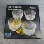 Nuutajärven lasi Kastehelmi jälkiruokamalja 4 kpl Oiva Toikka.