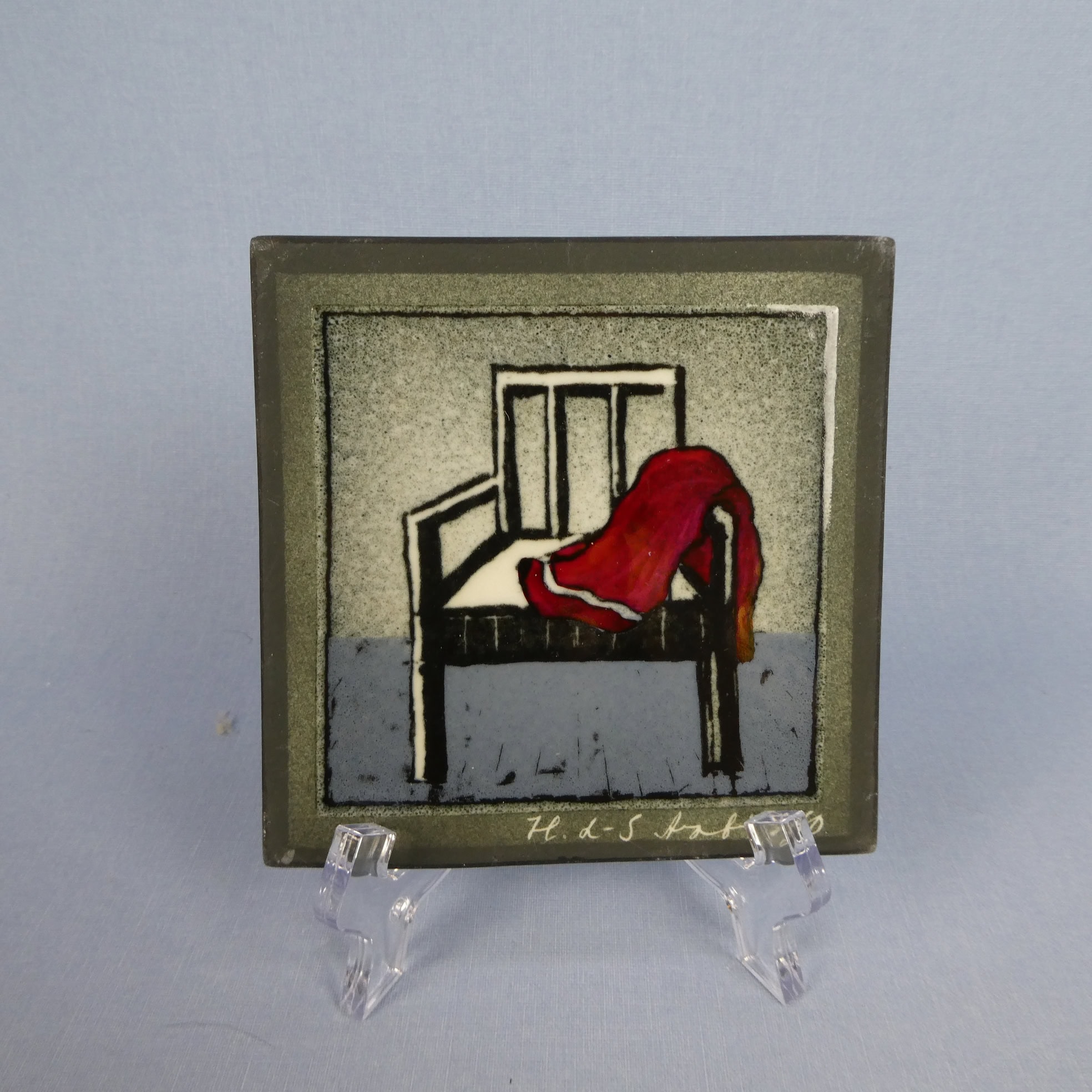 Arabia Huivi tuolilla seinälaatta 12x12 cm Heljä Liukko-Sundström.