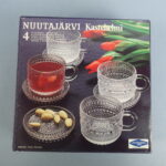 Nuutajärven lasi Kastehelmi kuppi + lautanen 4 kpl.